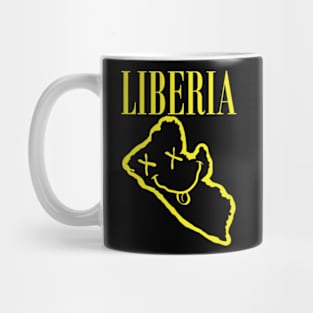 Vibrant Liberia Africa x Eyes Happy Face: Unleash Your 90s Grunge Spirit! Smiling Squiggly Mouth Dazed Smiley Face Mug